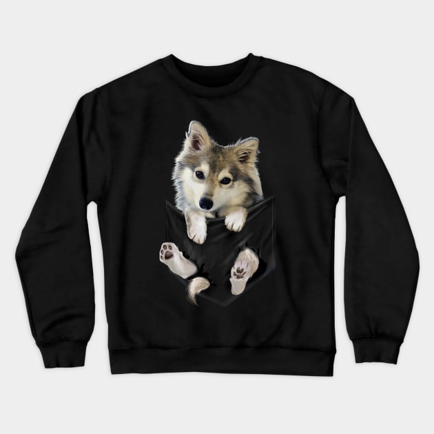 wolf dog husky dog in pocket Crewneck Sweatshirt by kenjones